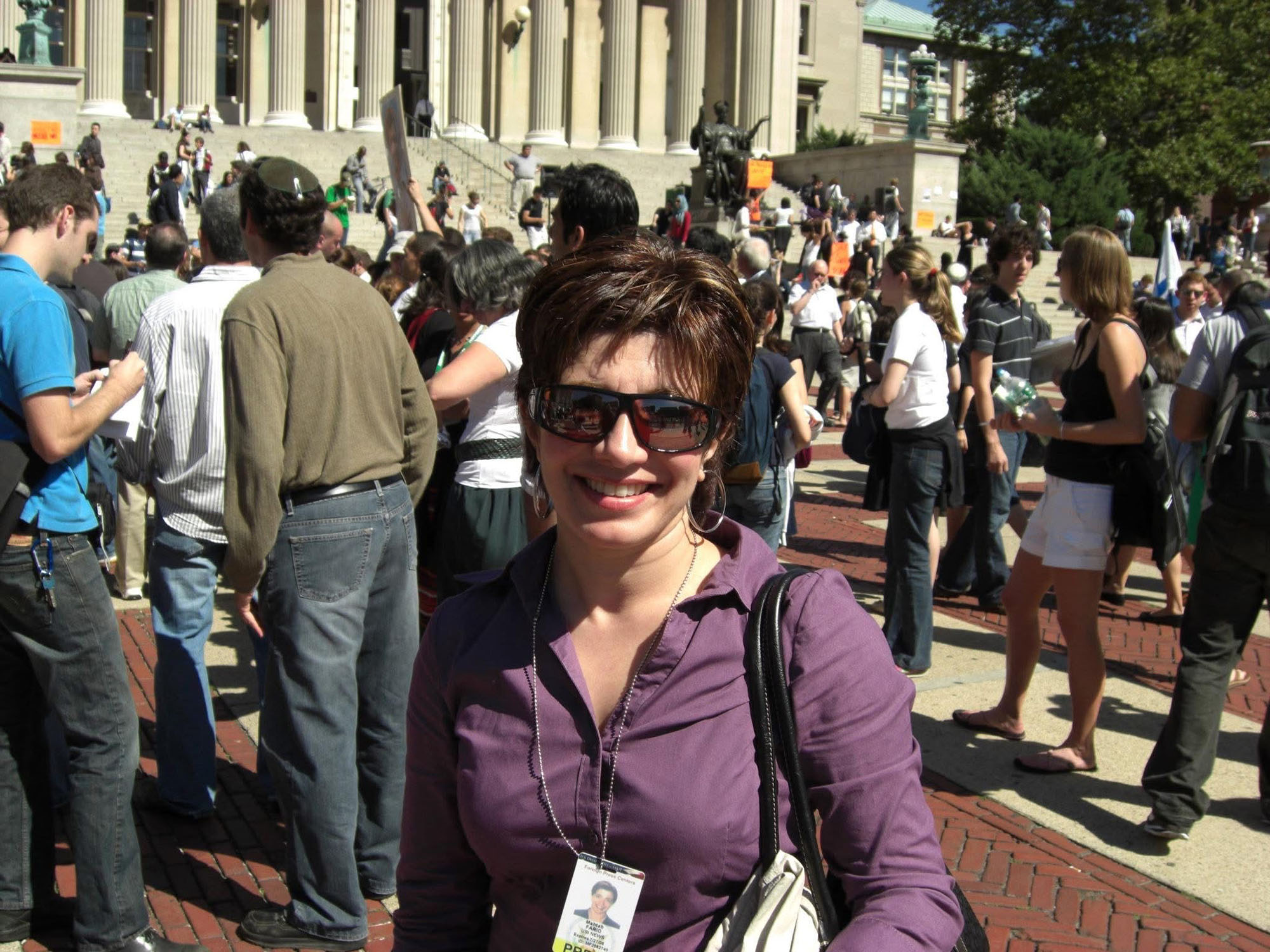 Mahtab Farid with Columbia University, New York covering former hardliner Iranian President Mahmoud Ahmadinejad's speech
