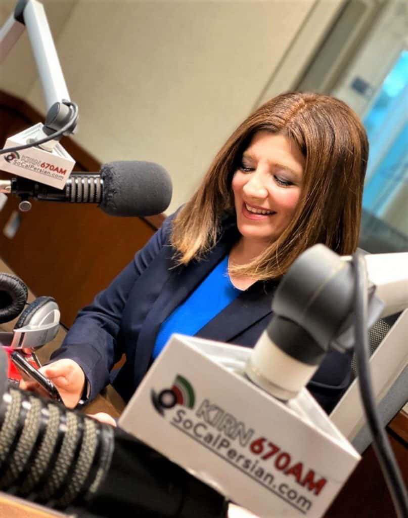 Mahtab Farid in the KIRN 670 AM studio in Los Angeles, 2019