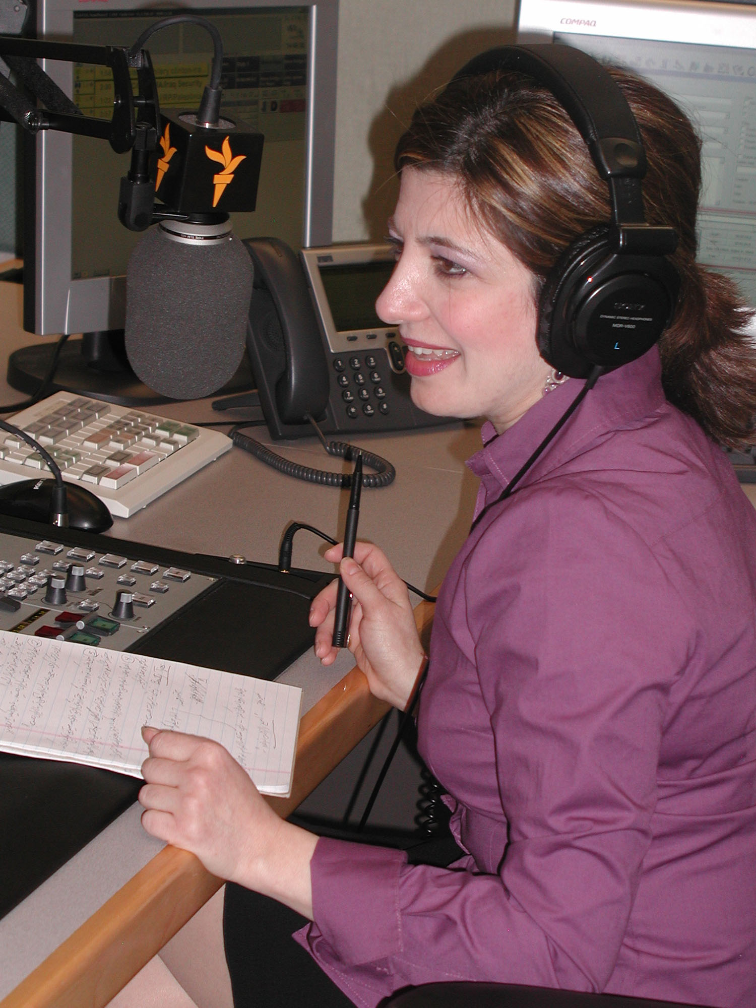 Mahtab Farid in the Radio Farda studio in Washington, DC