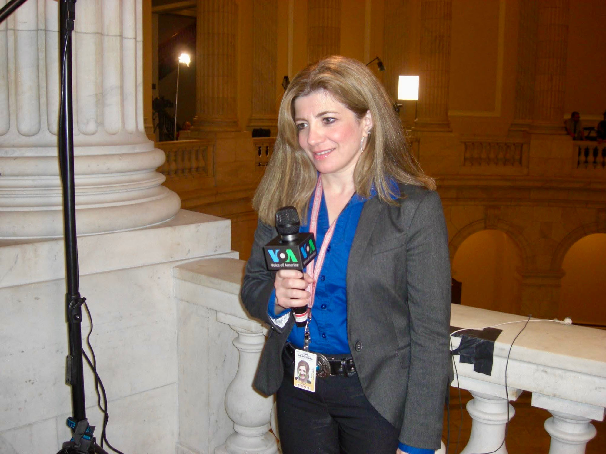 Mahtab Farid reporting for Voice of America (VOA) TV from Capitol Hill